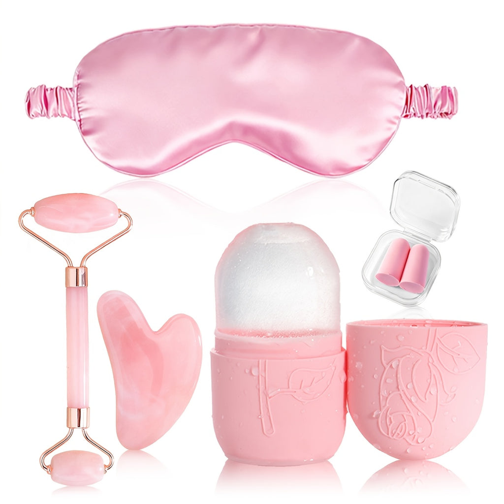 3pcs/5pcs/8pcs/14pcs Facial Beauty Massage and Care Tool Set: Face Gua Sha Scraper, Massage Roller, Ice Tool, Facial Cleansing Brush, Head Massage Comb, Face Washing Hair Tie, Wrist Strap, Sleep Mask, Hair Bonnet, Hair Ties,
