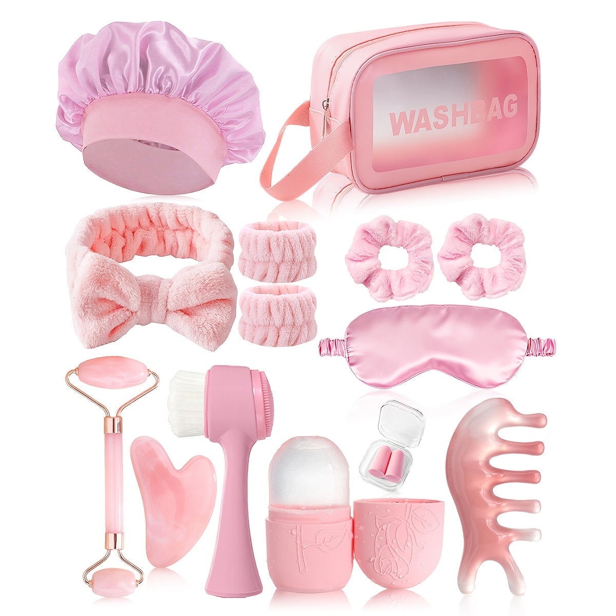 3pcs/5pcs/8pcs/14pcs Facial Beauty Massage and Care Tool Set: Face Gua Sha Scraper, Massage Roller, Ice Tool, Facial Cleansing Brush, Head Massage Comb, Face Washing Hair Tie, Wrist Strap, Sleep Mask, Hair Bonnet, Hair Ties,