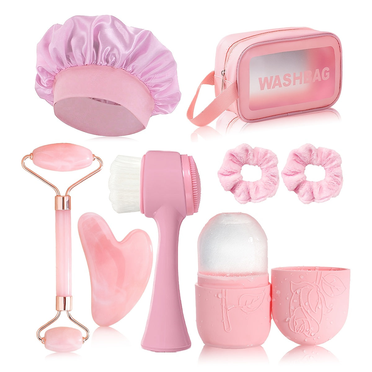 3pcs/5pcs/8pcs/14pcs Facial Beauty Massage and Care Tool Set: Face Gua Sha Scraper, Massage Roller, Ice Tool, Facial Cleansing Brush, Head Massage Comb, Face Washing Hair Tie, Wrist Strap, Sleep Mask, Hair Bonnet, Hair Ties,