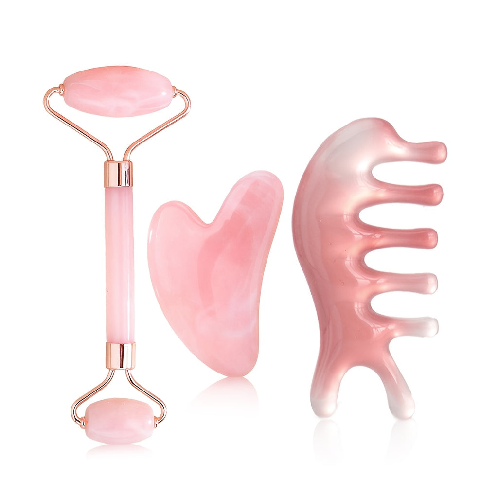 3pcs/5pcs/8pcs/14pcs Facial Beauty Massage and Care Tool Set: Face Gua Sha Scraper, Massage Roller, Ice Tool, Facial Cleansing Brush, Head Massage Comb, Face Washing Hair Tie, Wrist Strap, Sleep Mask, Hair Bonnet, Hair Ties,